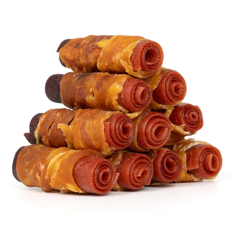 MON2SUN Friandises pour chiens sans cuir — Rouleaux triple saveur poulet enveloppé canard et boeuf, 3 pouces, 375 g, pour petits chiens