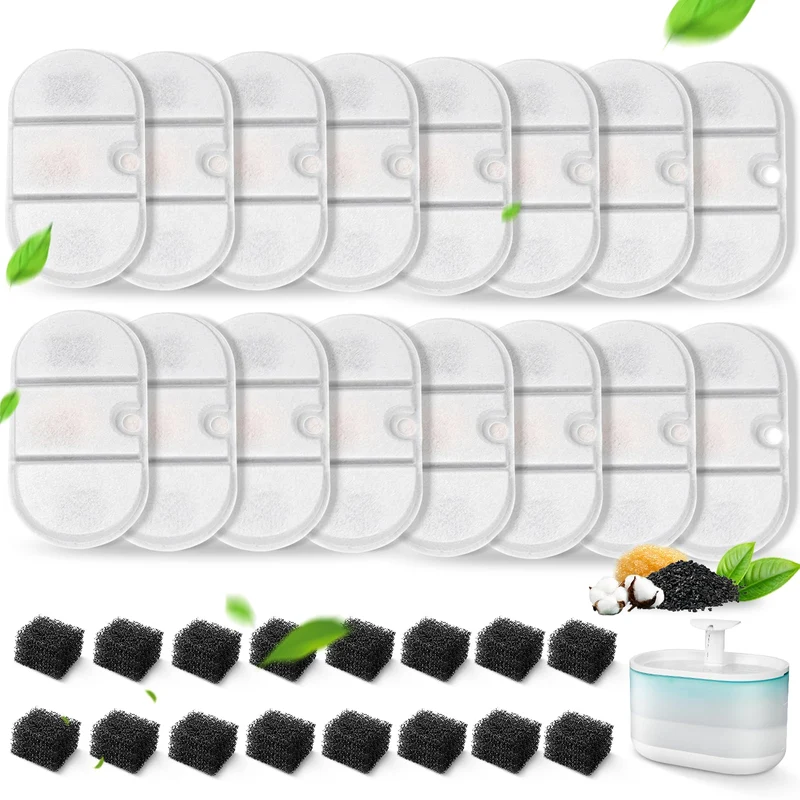 VinDox 32 Packs de Filtres pour Fontaine Chat PETLIBRO Capsule PLWF002 – 2,1 L, Sans BPA, Ultra Silencieuse, Deux Modes de Débit