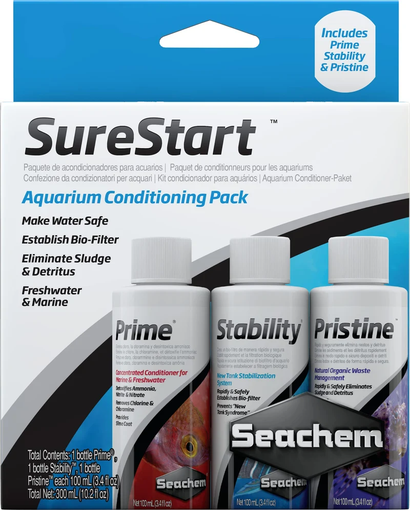 Seachem SureStart – Pack de 3 bouteilles 100 ml pour eau douce et marine