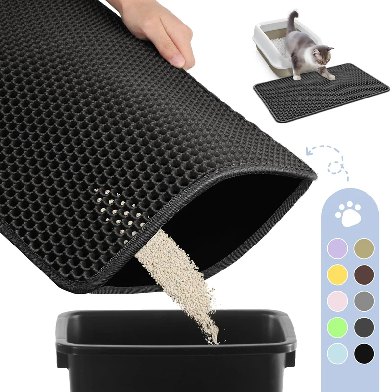 Tapis Litière Powools – Double Couche, Imperméable, Anti-Dérapant, Noir (23,2'' x 14,6'')