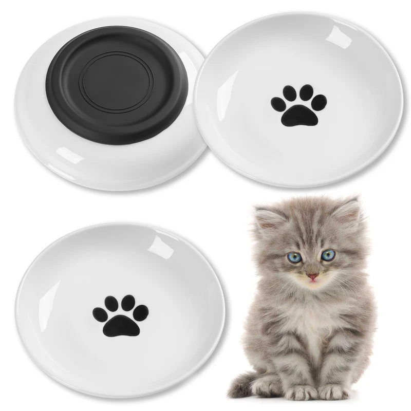 Kitwinney Bols pour Chats — Assiettes en Céramique Silencieuses et Antidérapantes (Lot de 3, Design Patte de Chat)