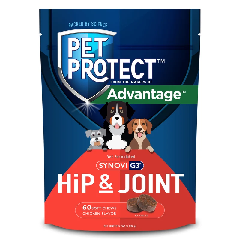 Pet Protect – Supplément Hanches et Articulations pour Chiens, Synovi G3, Glucosamine, Saveur Poulet (60 bouchées)