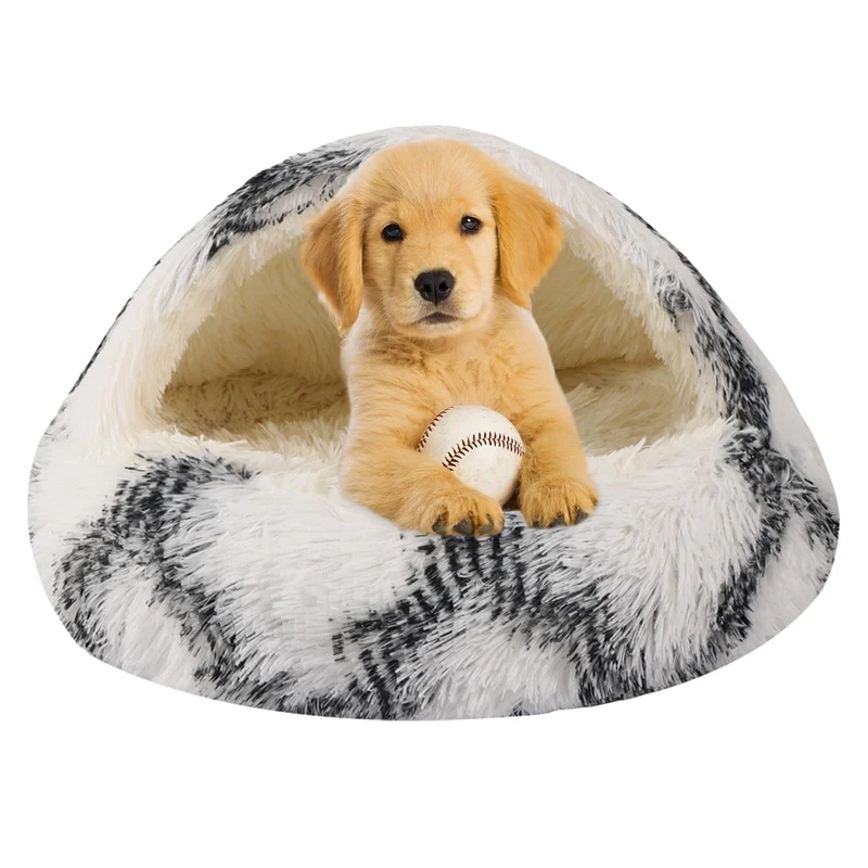 WgoogW Nid Douillet pour Petits Chiens et Chats — Lit Cave Lavable Gris-Blanc 20x20