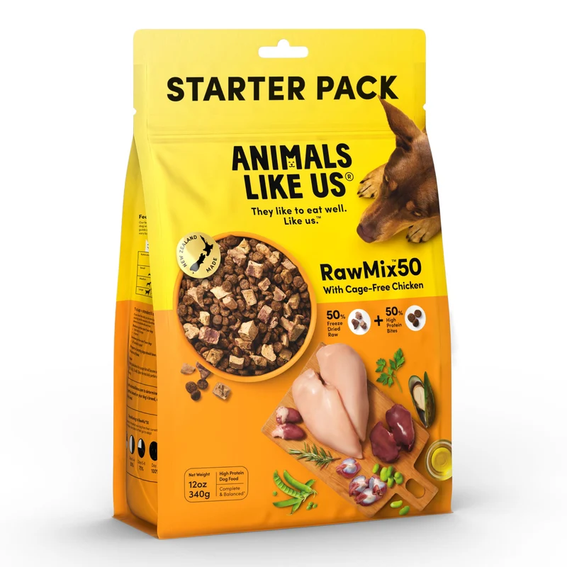 Animals Like Us RawMix50 – Repas cru lyophilisé pour chien au poulet (340 g), sans blé ni maïs