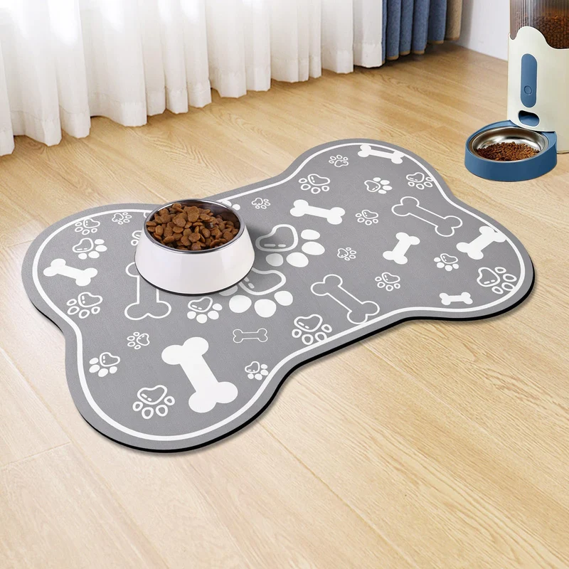 Voanos Tapis d’alimentation chien et chat – Absorbant, Antidérapant, 16x24, Gris