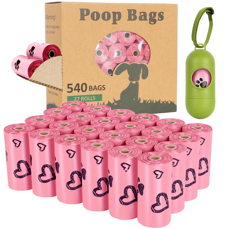 Yingdelai Sacs Poubelle Chien Rose – 540 Sacs, Distributeur Inclus, Résistants et Sans Parfum