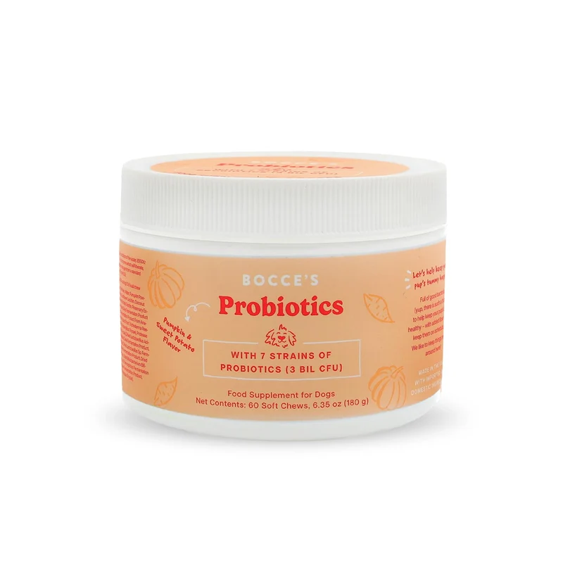 Bocce's Bakery Probiotiques pour Chien – Bouchées Quotidiennes, 7 Souches, 3 Milliards CFU, Potiron & Patate Douce, 60 ct, États‑Unis
