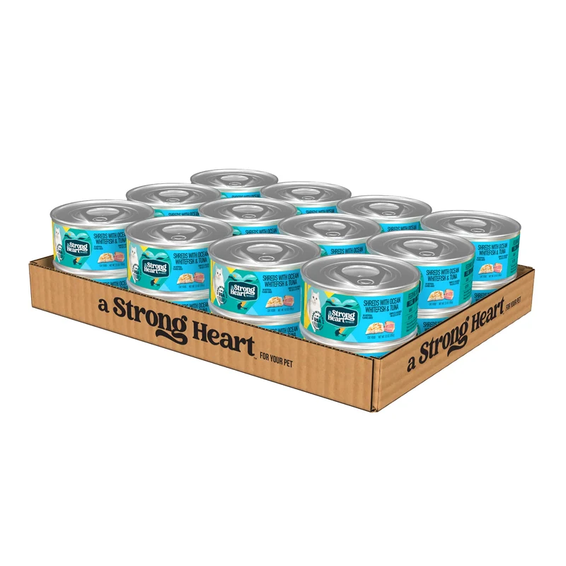 Strongheart – Nourriture humide pour chat en conserve: Émincés océan et thon, 24 x 5,5 oz, fabriqué aux États‑Unis