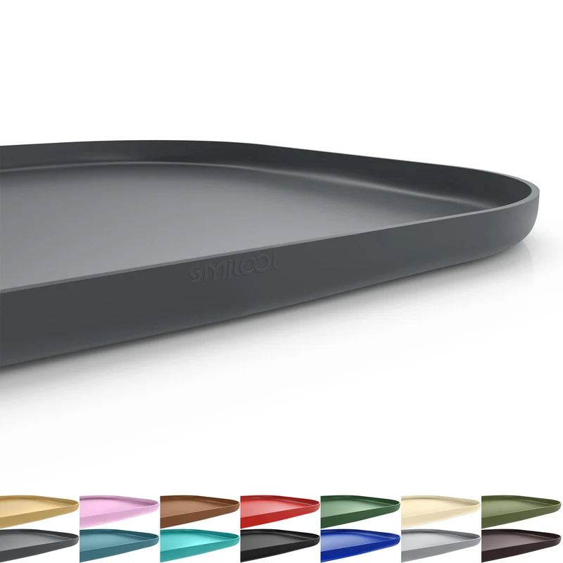 SMILOOL Tapis Alimentaire en Silicone pour Animaux — Bords Élevés, Étanche et Anti-Dérapant, 24 × 16 × 0,8 po, Gris Foncé