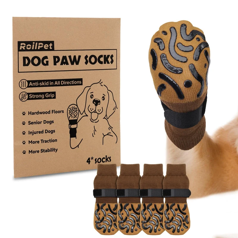 Roilpet Chaussettes pour Chien Non-Slip Double Face — Traction Forte, Protection des Patte (Taille M)