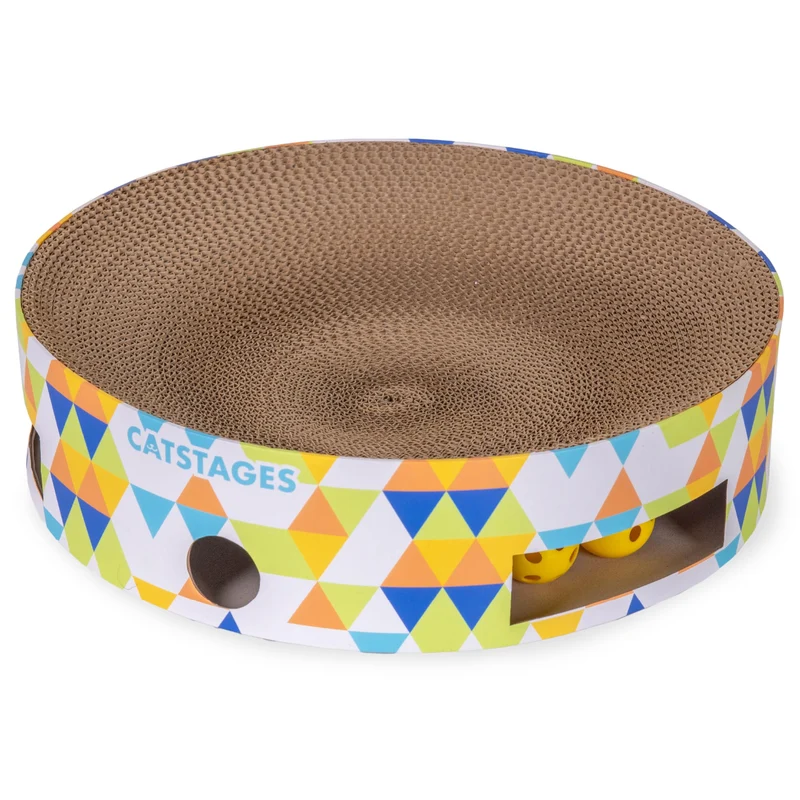 Catstages Bol Piste Grattoir 3-en-1 pour Chats – Jouet Interactif avec 2 Balles Incluses, Multicolore