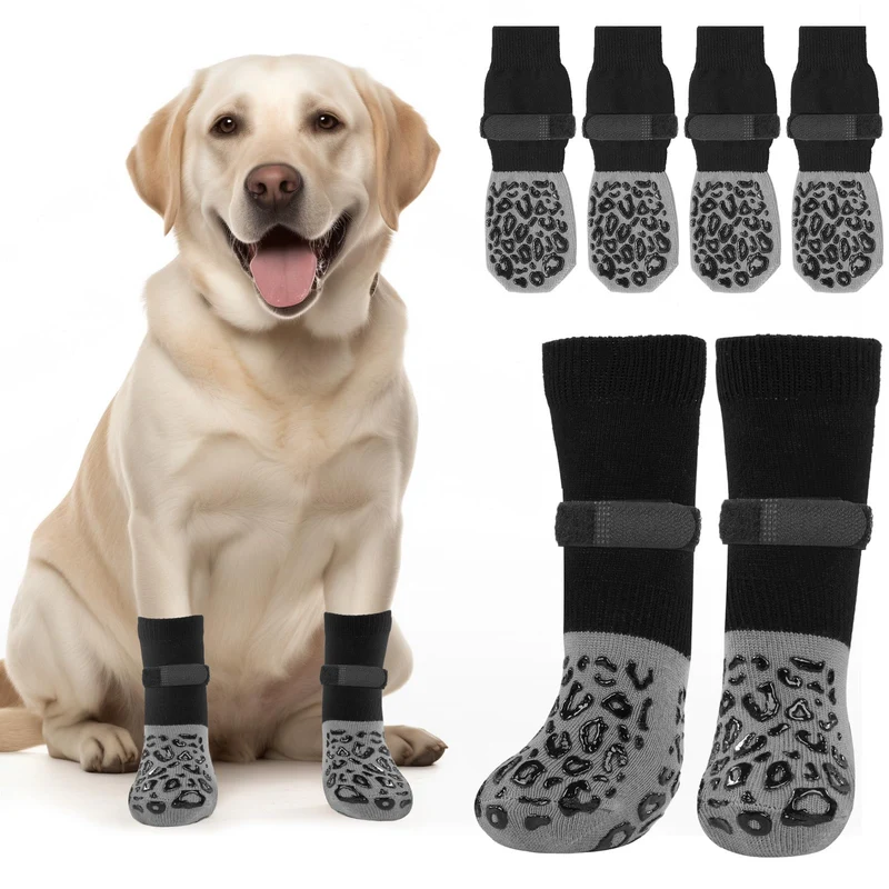 Pick For Life: Chaussettes Chien Anti-Léchage et Antidérapantes (2 paires, Gris, Taille L)