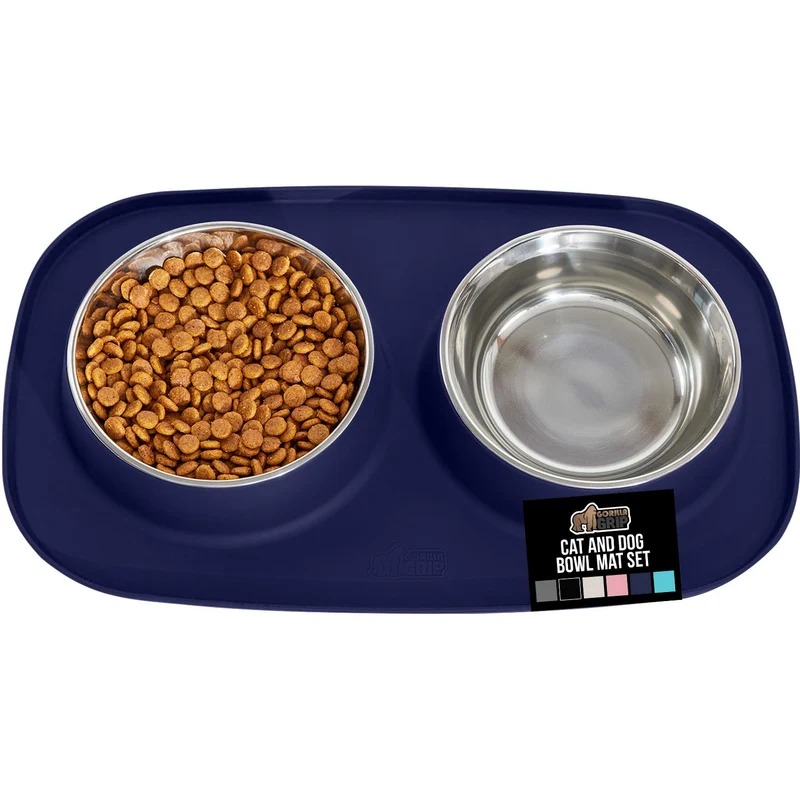 GORILLA GRIP Tapis d’alimentation et Bols – Silicone 100% Étanche Sans BPA, Inox 304, Antidérapant, Design US, Brevet en Attente, 1 Tasse Bleu Marine