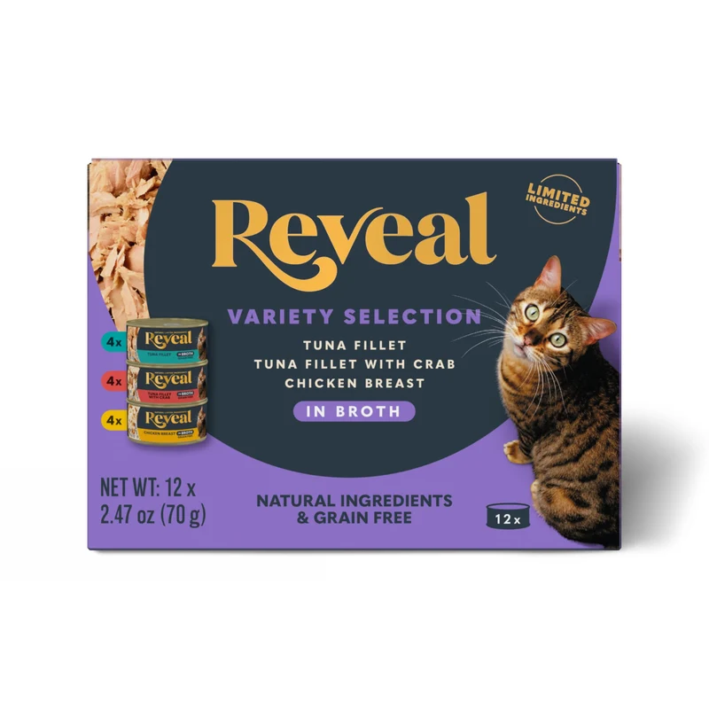Reveal Nourriture humide naturelle pour chat – Pack 3 Saveurs, Ingrédients Limités, Sans Céréales (12 x 70 g)