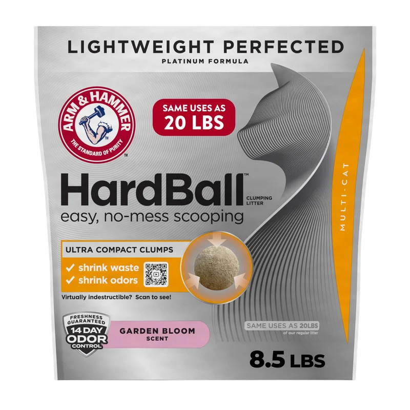 ARM & HAMMER Hardball Litière pour Chats Ultra-Légère Multi-Chats, Parfum Jardin en Fleurs – Clumping et Contrôle des Odeurs, 8,5 lb