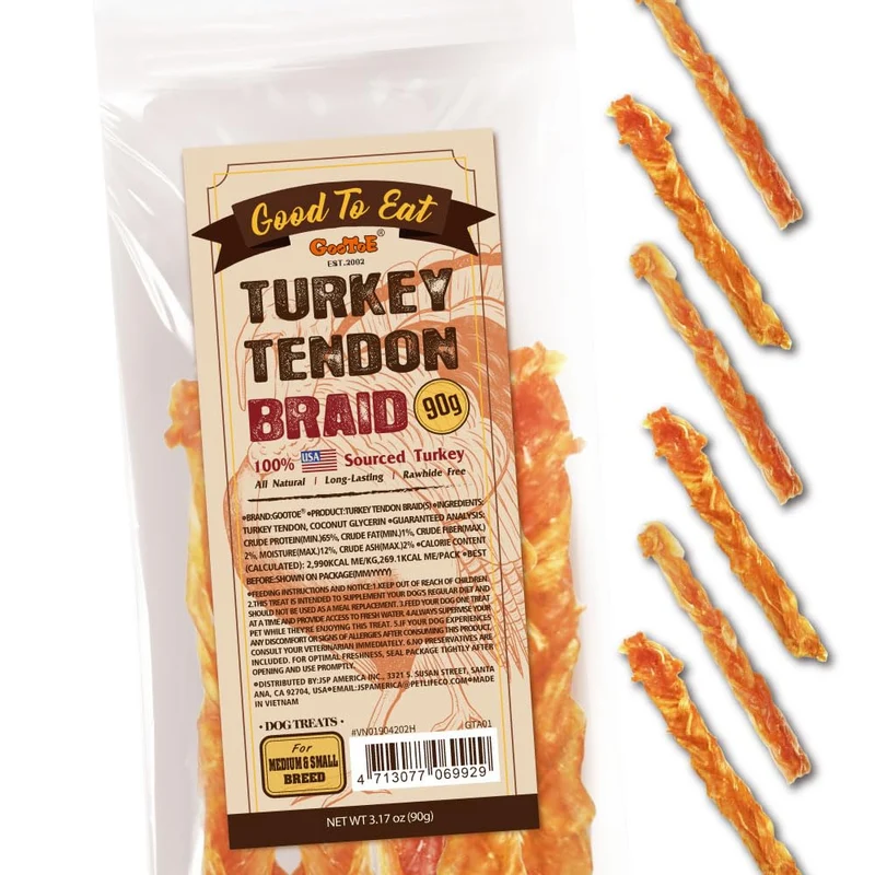 Gootoe Tendons de Dinde – Friandises Naturelles USA, Entraînement Premium, Hypoallergéniques, Sachets Refermables 90 g