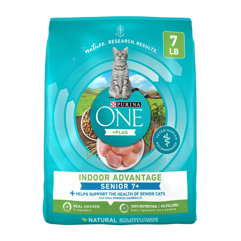 Purina ONE – Alimentation sèche senior naturelle et haute protéine pour chats d’intérieur Senior+ (7 lb)