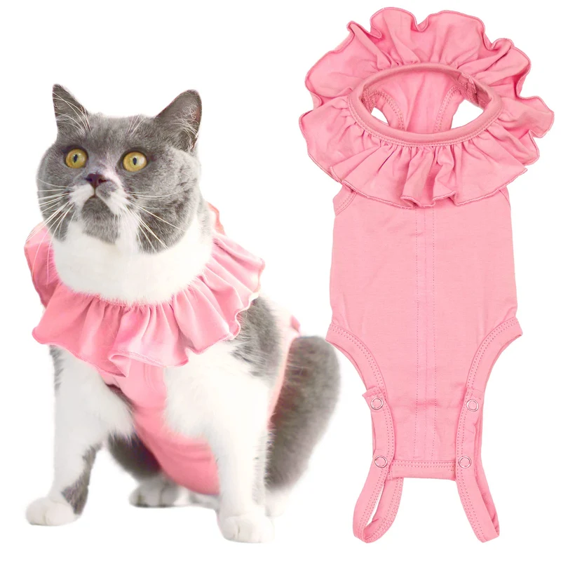 Combinaison de rétablissement pour chat Kukaster Pet — respirante et adaptée après chirurgie (RSC01-pink-m)