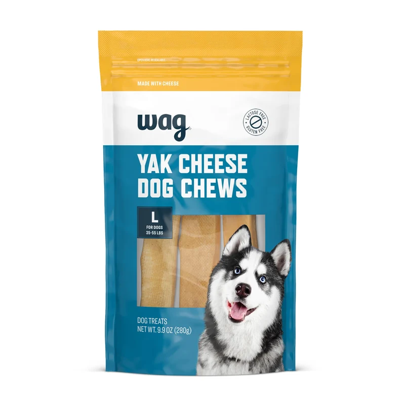 WAG Yak Cheese Himalayan – Friandises naturelles pour grands chiens (35–55 lb), haute protéine, 3 pièces