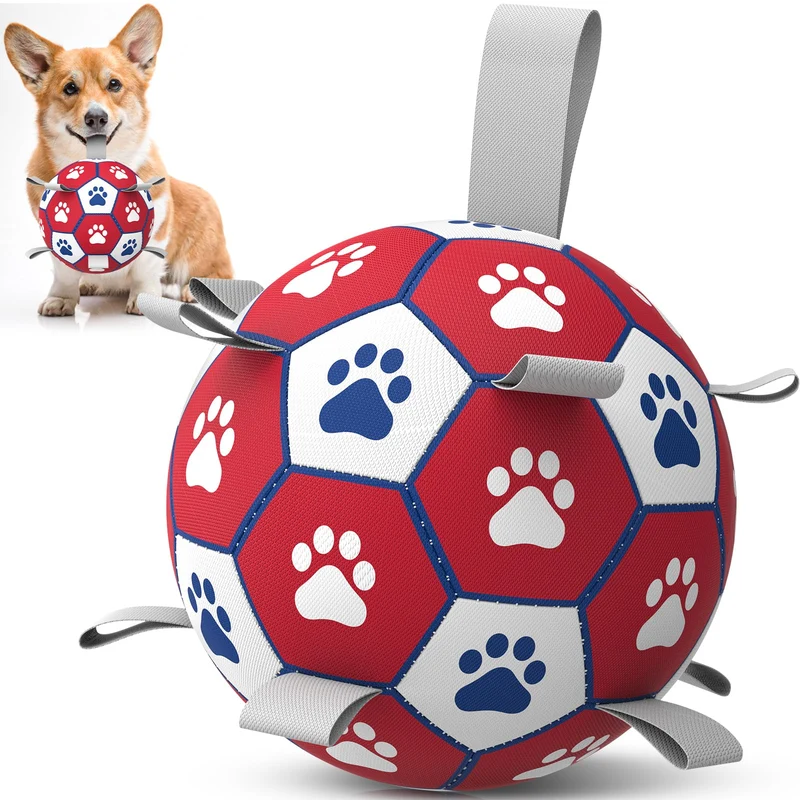 Diman Balles pour Chien – Ballon de Football avec Sangles (6 pouces), Jouet Interactif Intérieur et Extérieur