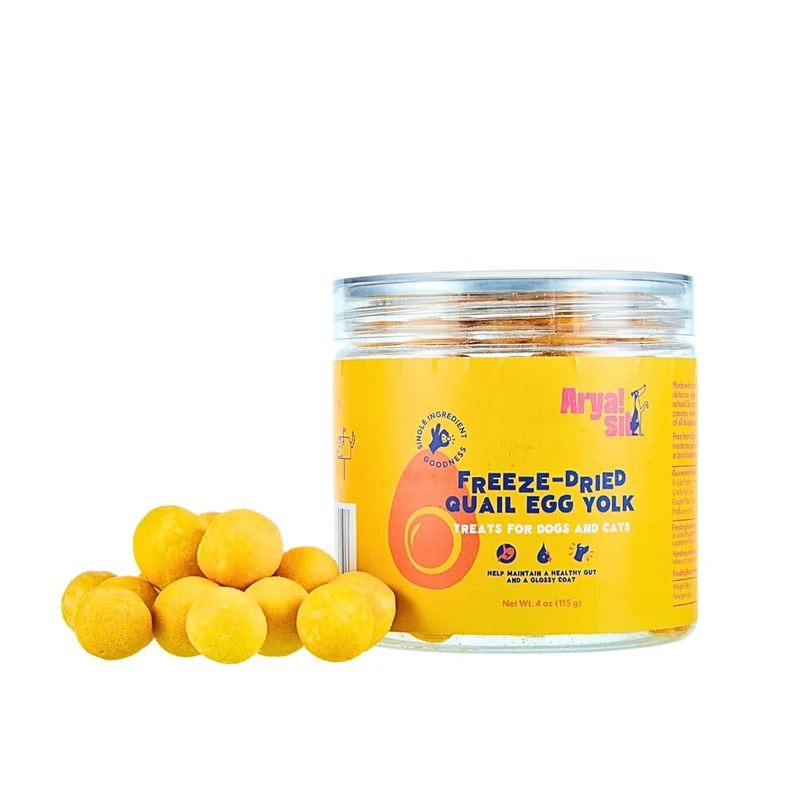 Arya Sit! Friandise lyophilisée à ingrédient unique – Jaune d'œuf de caille – Protéine élevée & Lécithine – Sans artificiels – 4 oz / 8 oz
