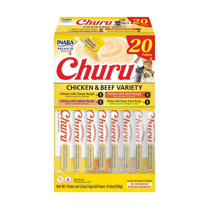 INABA Churu Chats – Friandises Purée à Lécher, Saveurs Poulet & Boeuf, 20 Tubes de 14 g