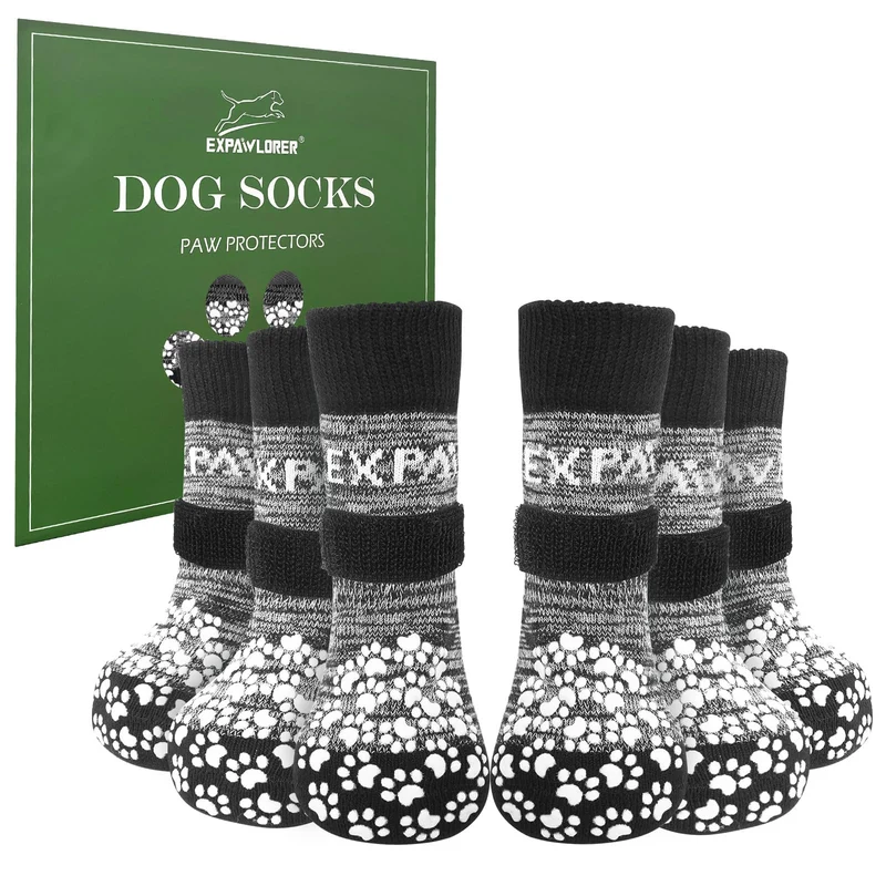 EXPAWLORER 6 Paires Chaussettes Anti-Glisse pour Chien — Protection des Pattes et Traction