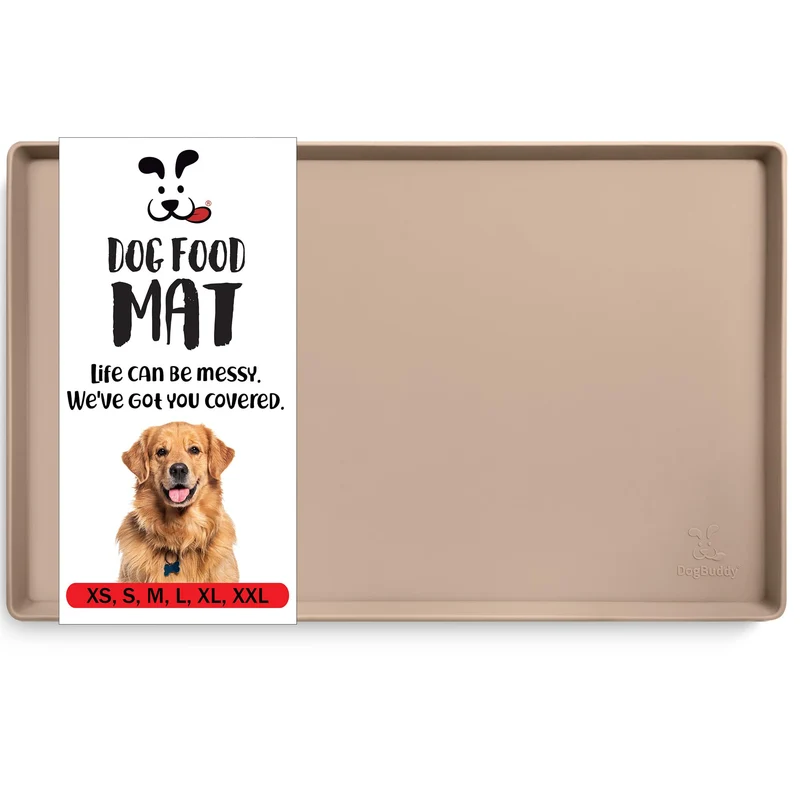 DogBuddy Tapis Alimentaire pour Chien – Silicone Étanche, Bord Élevé et Anti-Dérapant, Taupe, 21 x 14 pouces