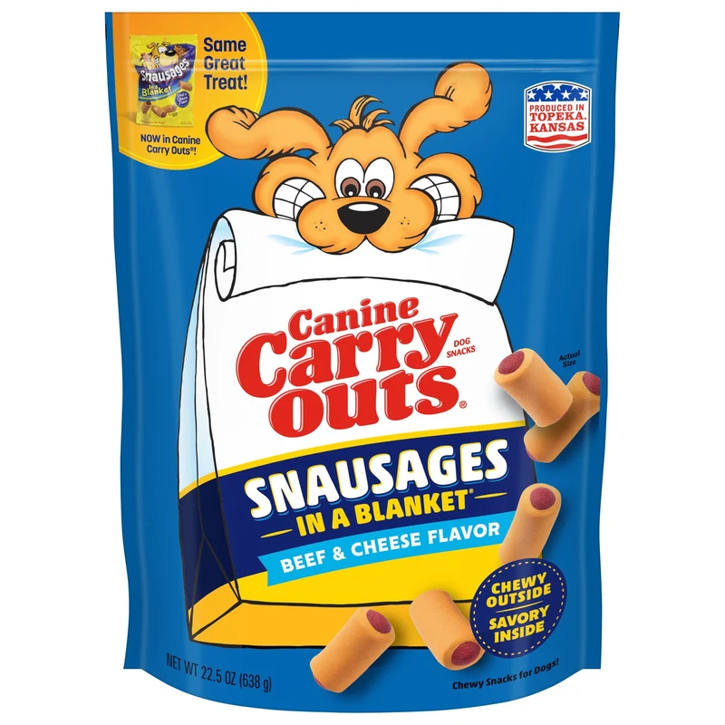 Canine Carry Outs Snausages dans une Couverture – Boeuf et Fromage, Paquet de 4 x 22,5 oz