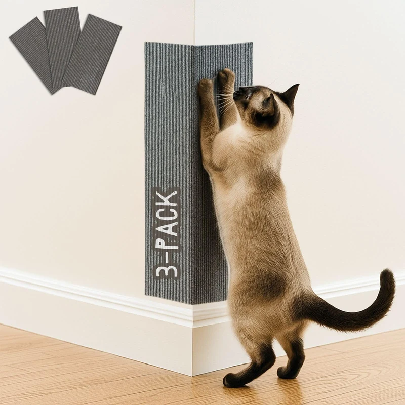 2ME Tapis Griffage Chat – Lot de 3, Grattoir d’Angle Mural 60 × 30 cm, Adhésif, Gris Profond