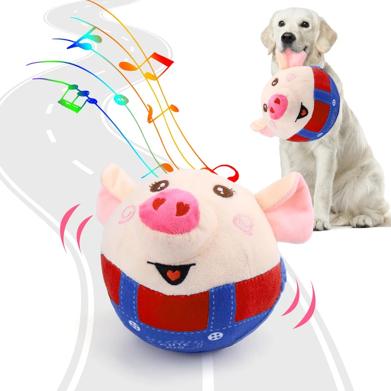Jouet BABORUI pour chien — Cochon rouge interactif avec cri et musique, enregistrement et rechargeable