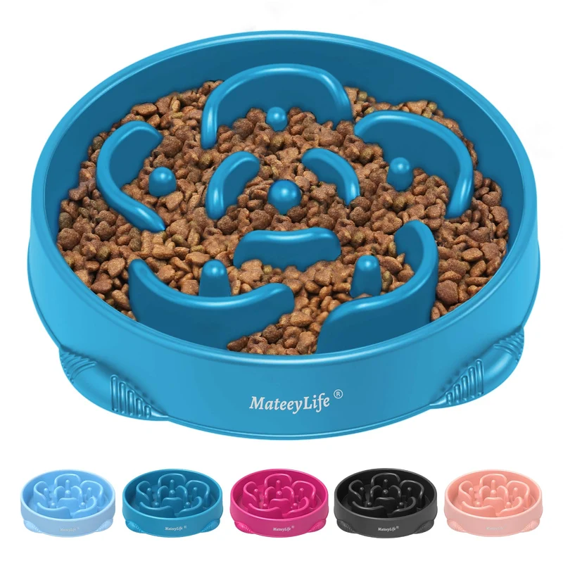 MateeyLife Grand Bol Lentisseur pour Chien – Puzzle, Anti-Dérapant, 4 Tasses, Bleu Foncé