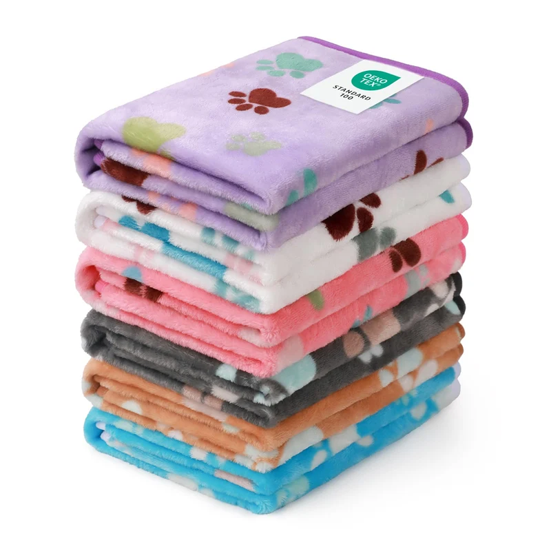 Luciphia – Pack 1 : 6 couvertures douces pour animaux (motif patte) – Tailles 60x40, 76x52 et 104x78 cm