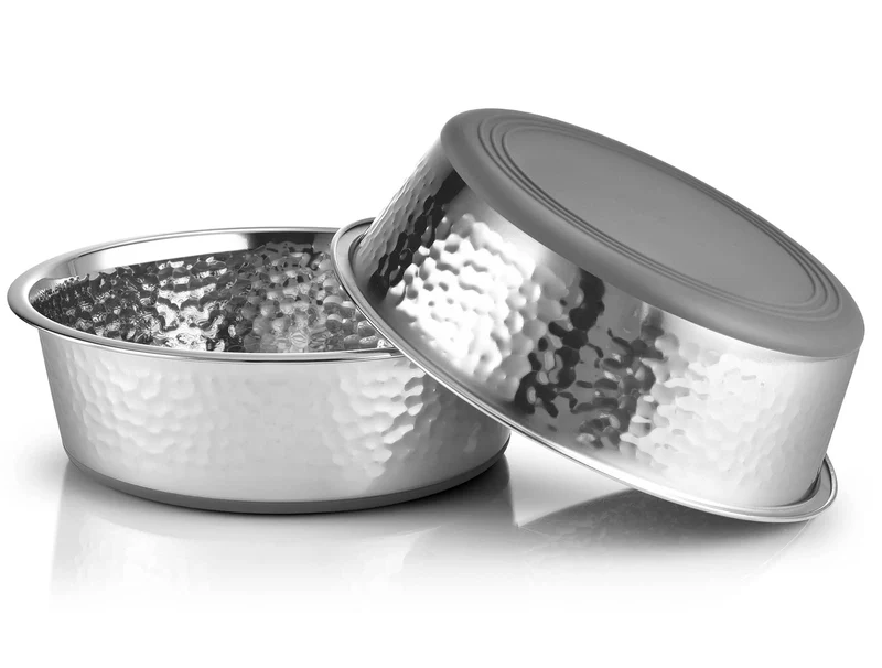 URBUDDIES - Ensemble de 2 Bols pour Chien en Acier Inox Martelé, Anti-Glisse, Lavables au Lave-Vaisselle, 11 Tasses