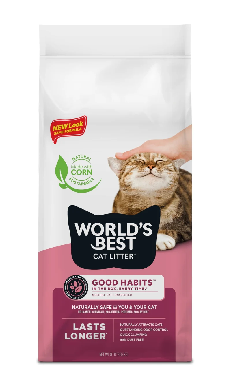 World's Best Cat Litter – Bonnes Habitudes et Attractant Végétal pour Chats | Litière de Maïs Multi-chat, Sans Parfum, Sac de 3,6 kg – Fabriqué aux États‑Unis