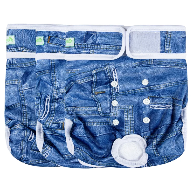 wegreeco Couches pour Chien Femelle Lavables Ultra-Absorbantes – 3 Pack (Bleu Denim, Grand)