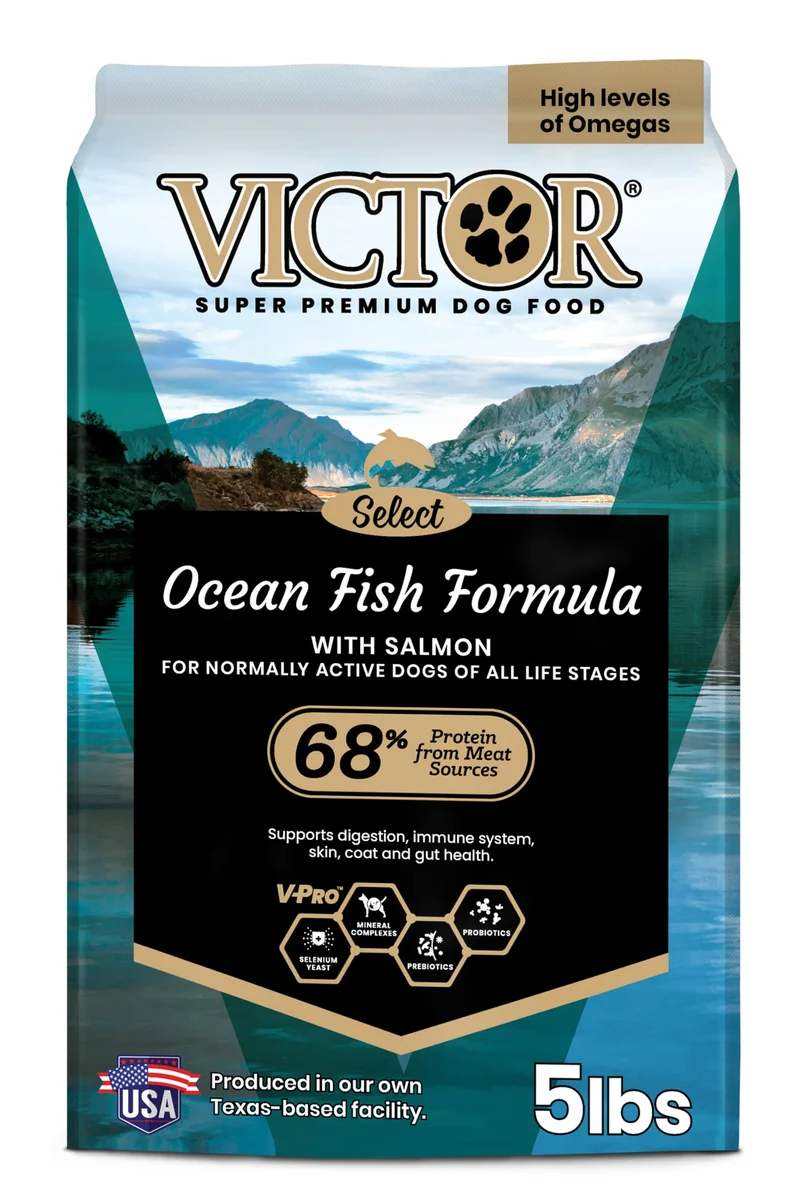 VICTOR Super Premium – Formule Océan Poisson avec Saumon – Oméga-3 et Oméga-6 Sans Gluten, 5 lb