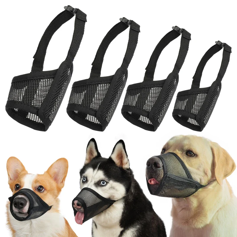 LUCKYPAW Muselières pour chiens – Ensemble 4 muselières mesh, noir, tailles M-XXL