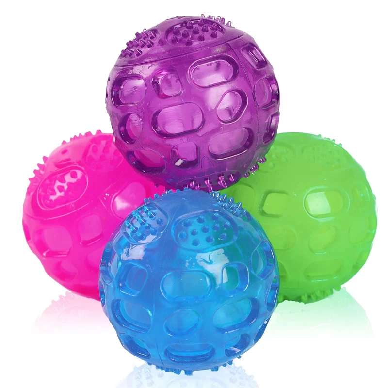 PJDH Balle de jeu pour chien 3'' siffle – Indestructible, 4 pièces (Rouge, Violet, Vert, Bleu)