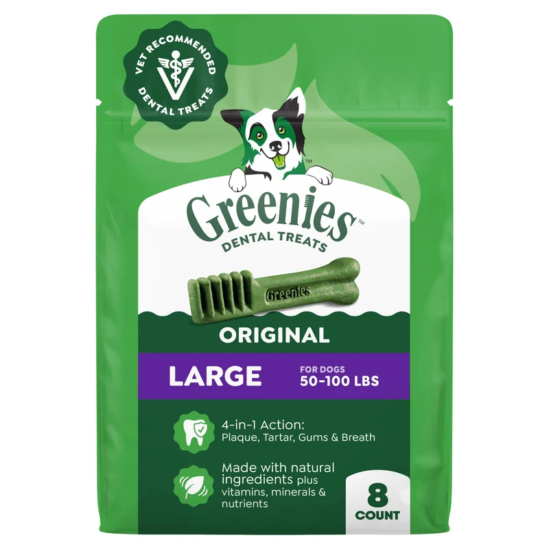 Greenies Friandises Dentaires pour Chiens Adultes – Grand Modèle, Saveur Originale, 12 oz, 8 Friandises