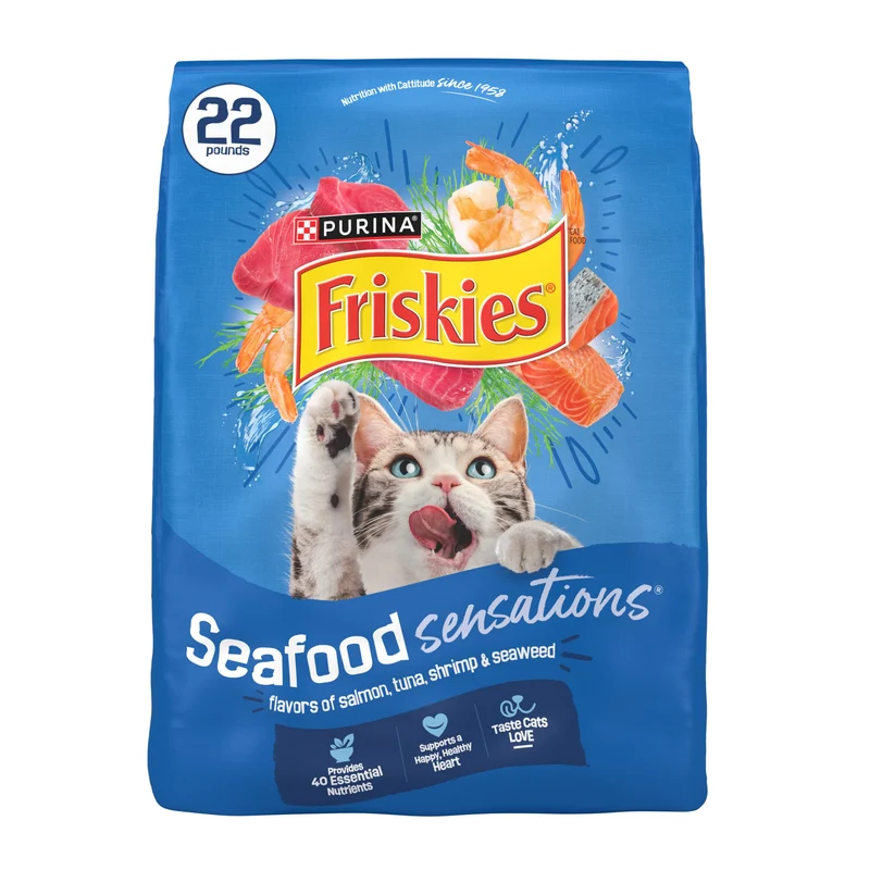 Purina Friskies Croquettes pour chats Saveurs Fruits de Mer avec Saumon, Thon et Crevettes – Sac de 22 livres