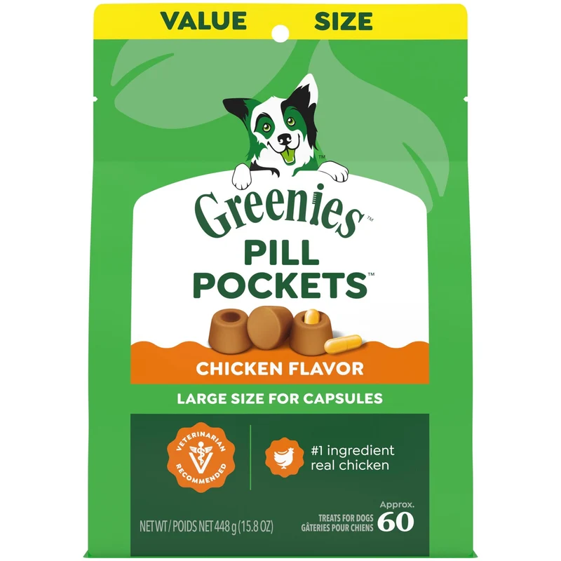 Greenies Poches de pilules pour chiens – Taille Large, Saveur Poulet, 450 g