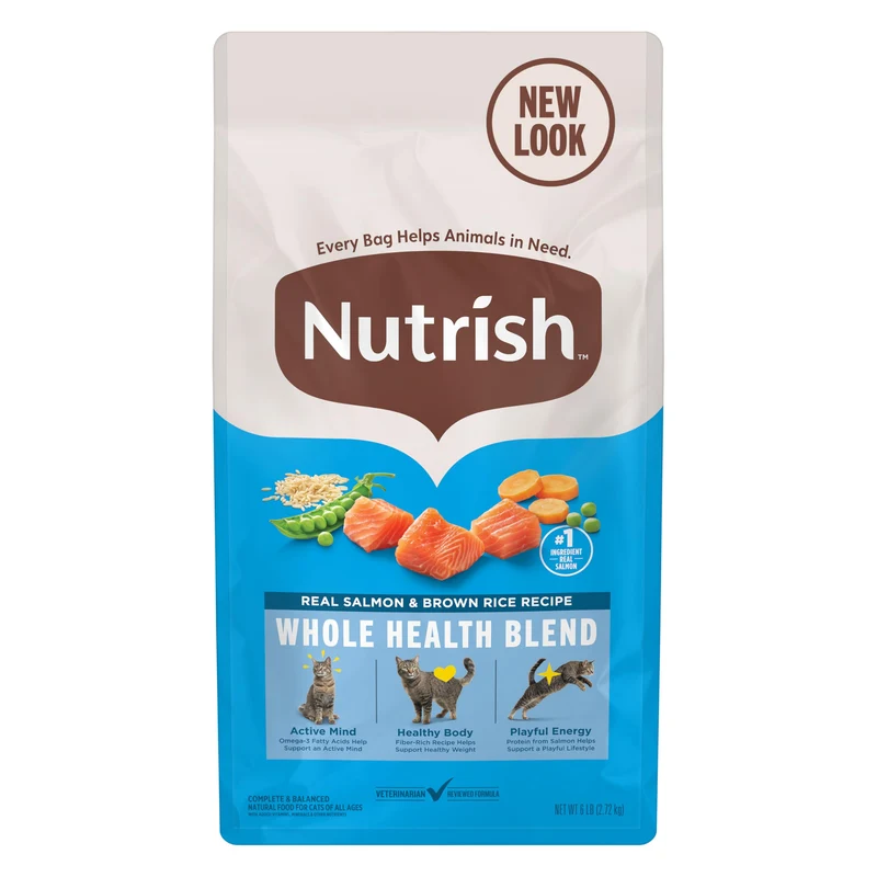 Nutrish Saumon Réel et Riz Brun — Croquettes Chats 6 lb (Emballage Variable) | Fondation Rachael Ray