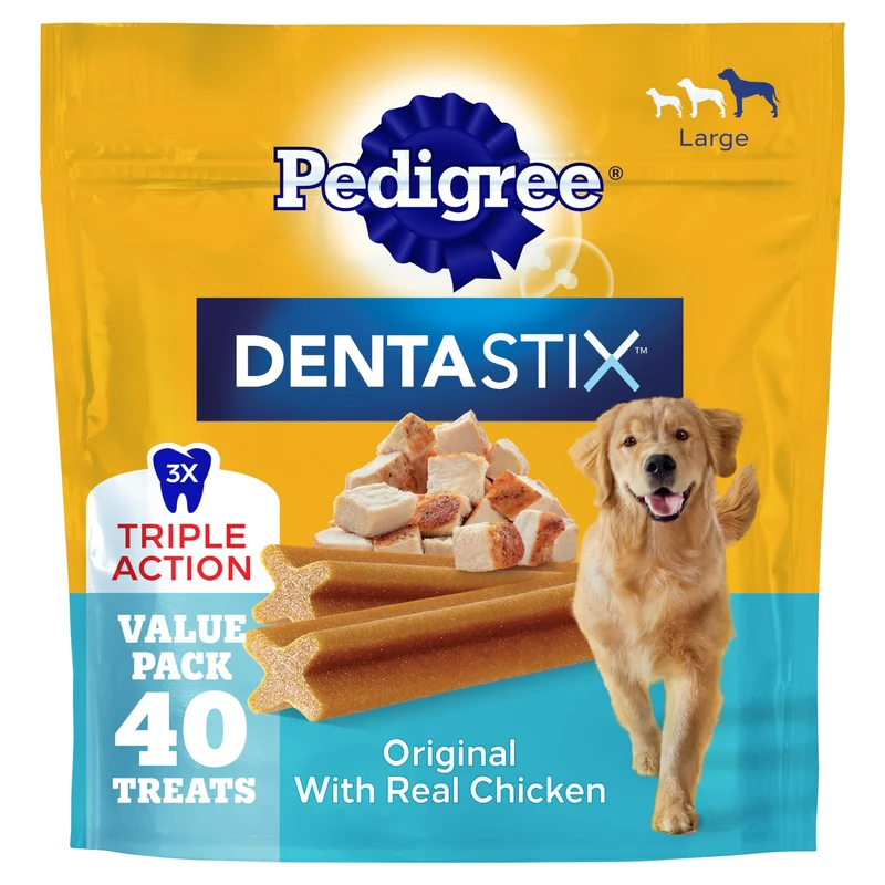 Pedigree Dentastix Grand Chien – Friandises Dentaires Saveur Poulet Réel, 2,08 lb (40 Friandises)