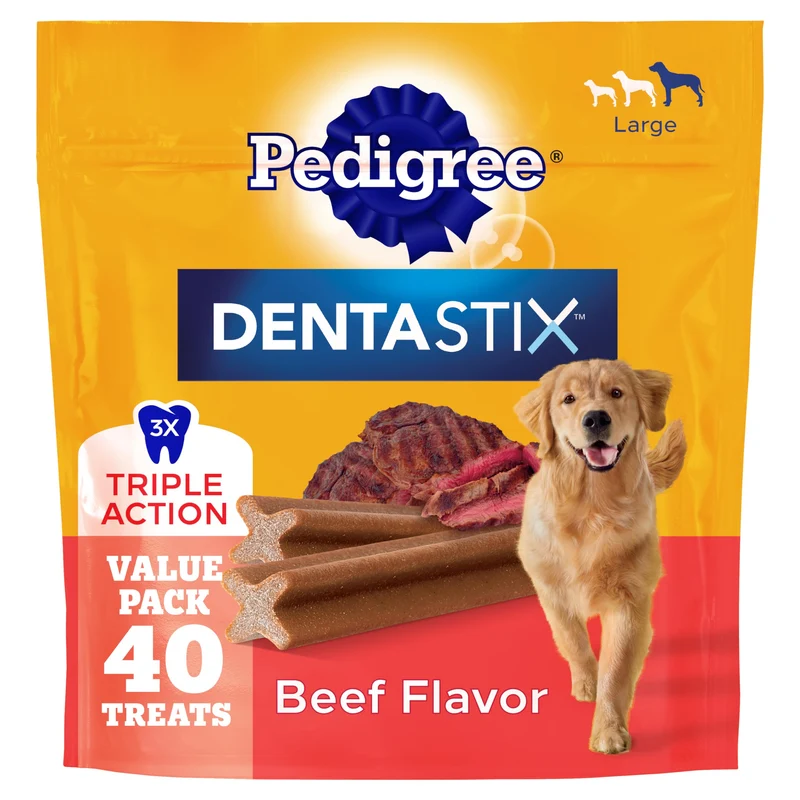 Pedigree Dentastix Chien Grand – Friandises Dentaires Saveur Boeuf, 2,08 lb (40 friandises)