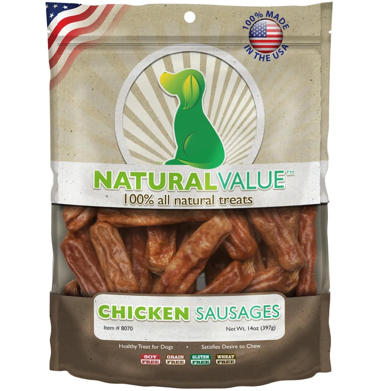 Loving Pets Natural Value Saucisses de Poulet — Friandises Douces Sans Gluten pour Chiens