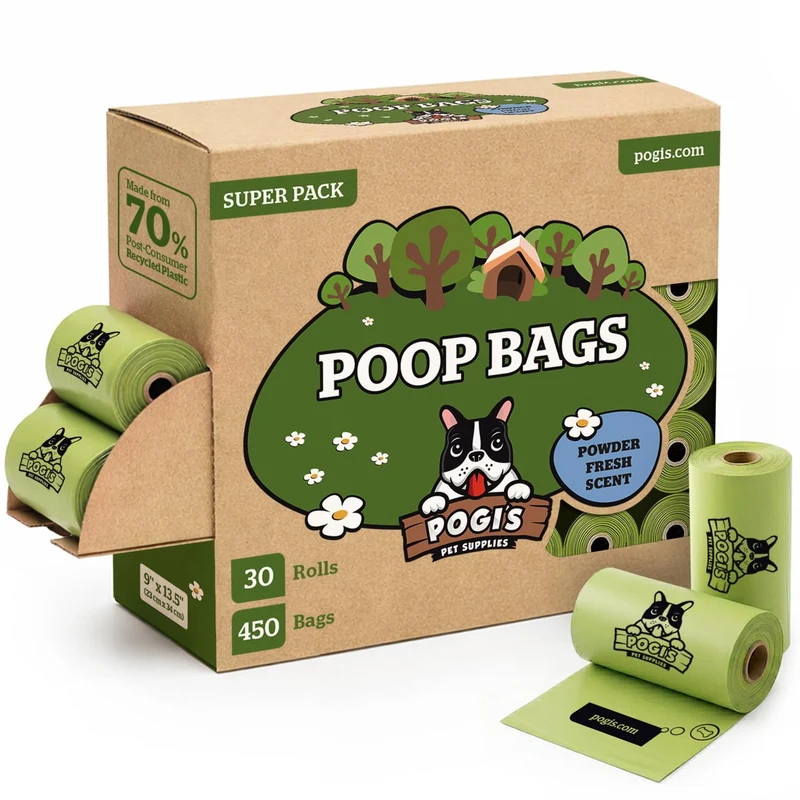 Sacs à crottes pour chien Pogi’s – Étanches et extra-épais, parfum frais, 30 rouleaux (450 sacs)