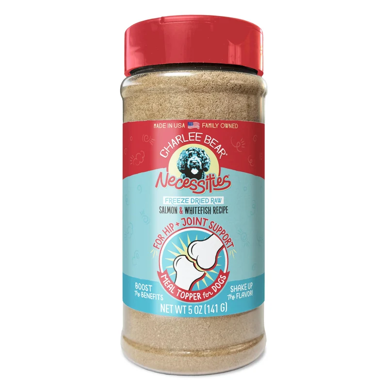 Charlee Bear Necessities – Garnitures lyophilisées pour chiens, soutien des hanches et des articulations, sans céréales, protéines élevées – Saumon et poisson blanc, 140 g