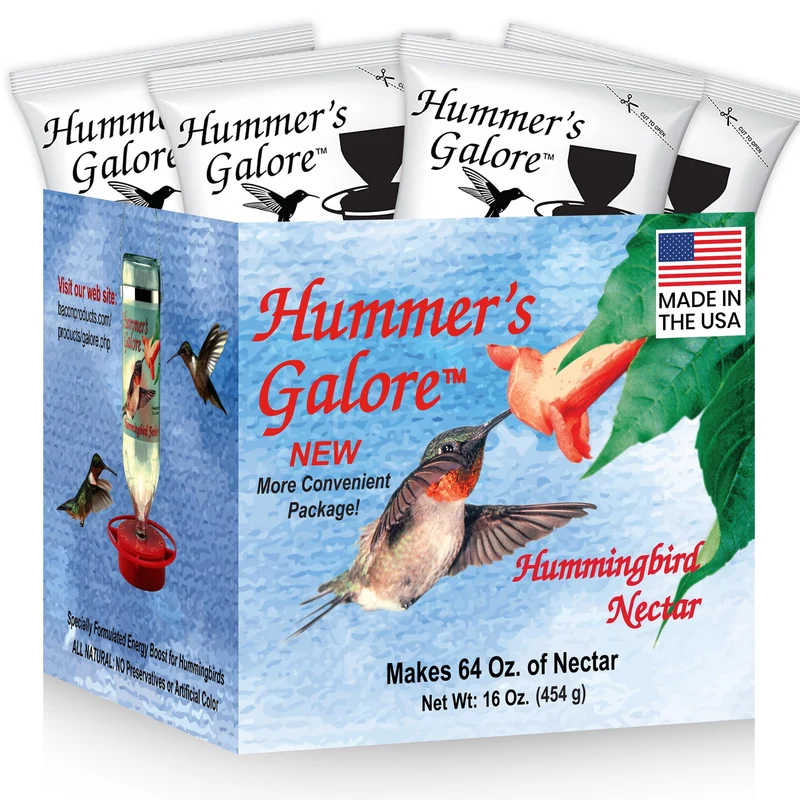 Hummer's Galore – Nectar pour colibris prêt à mélanger, fabriqué aux États‑Unis – 4 sachets inclus