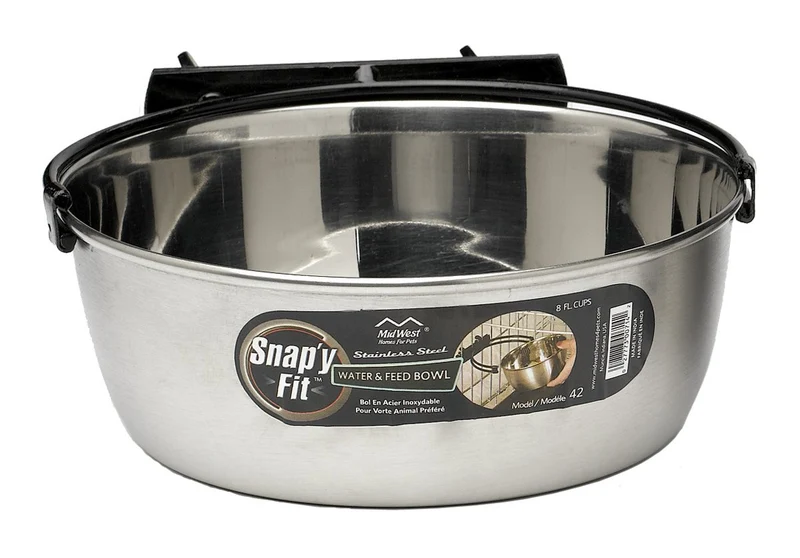 MidWest Snap'y Fit Bol en inox – 2 quarts, montage cage, anti-renversement, pour grands chiens et chats